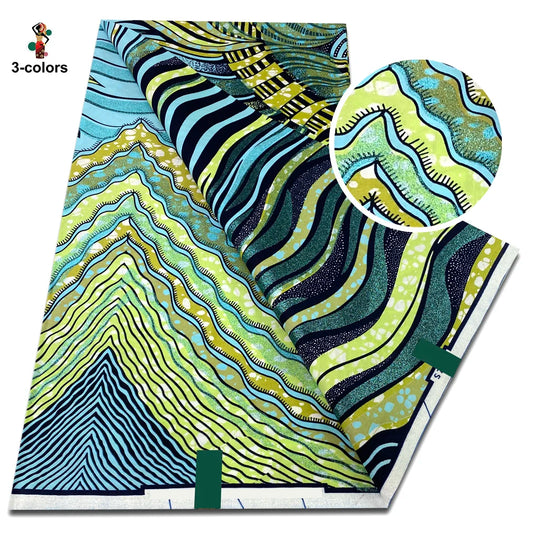 Lime & Navy Chevron Wave Flash Gold Wax Print – Grand Super Glitter, 6 Yards