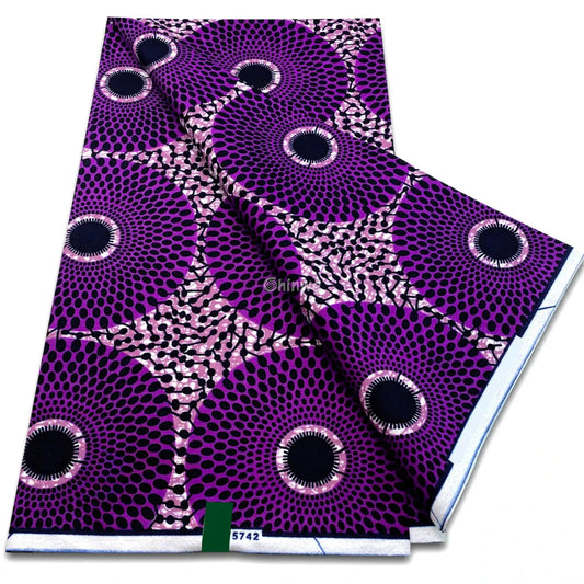 Purple Concentric Burst with Black Dot Matrix and Blush Star Web in Radiating Pattern Royal Plum Dotburst / 6 yards