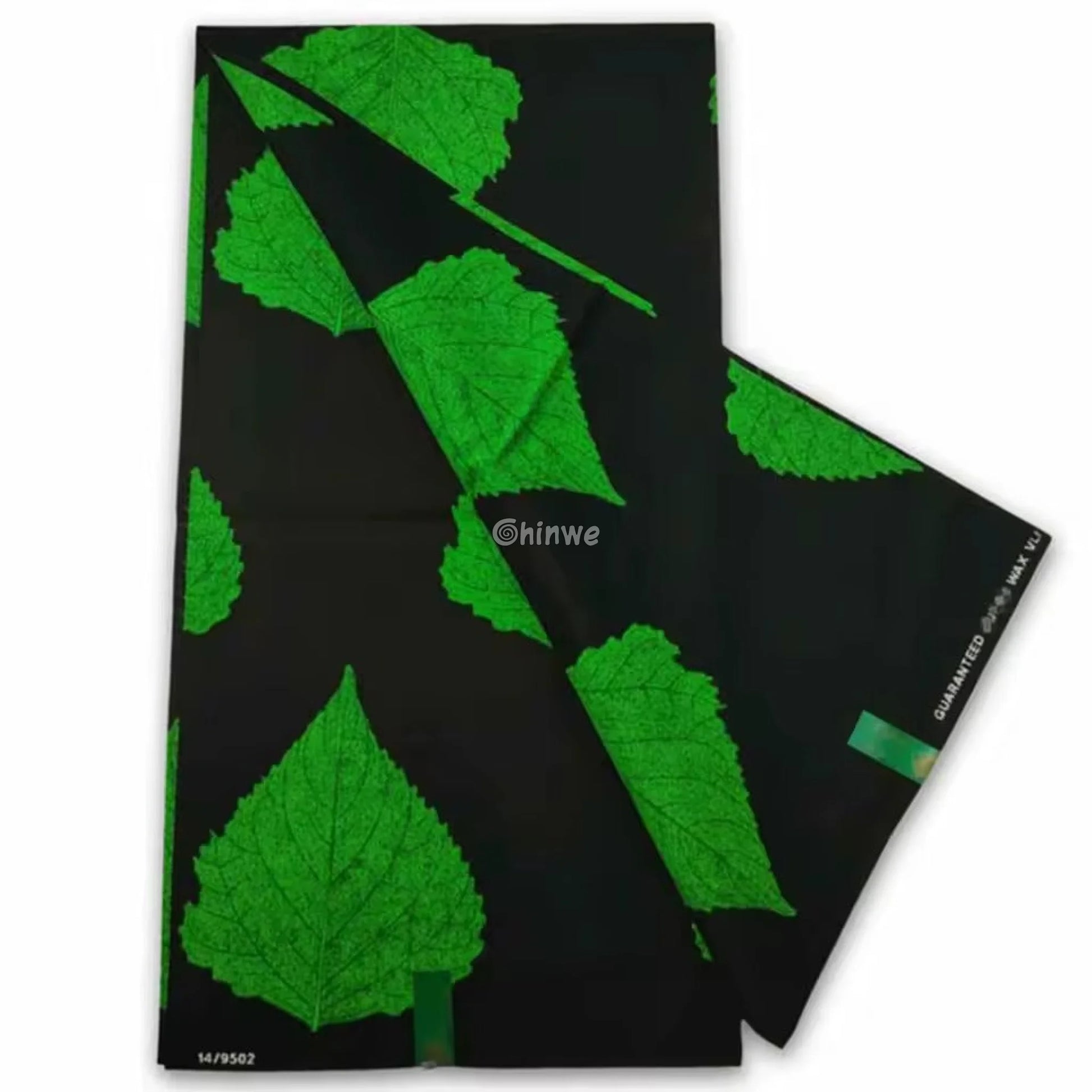 Green Leaf Elegance Fabric – Vibrant Nature-Inspired Print on Black Wax Fabric 6 Yards African Wax Print Fabric