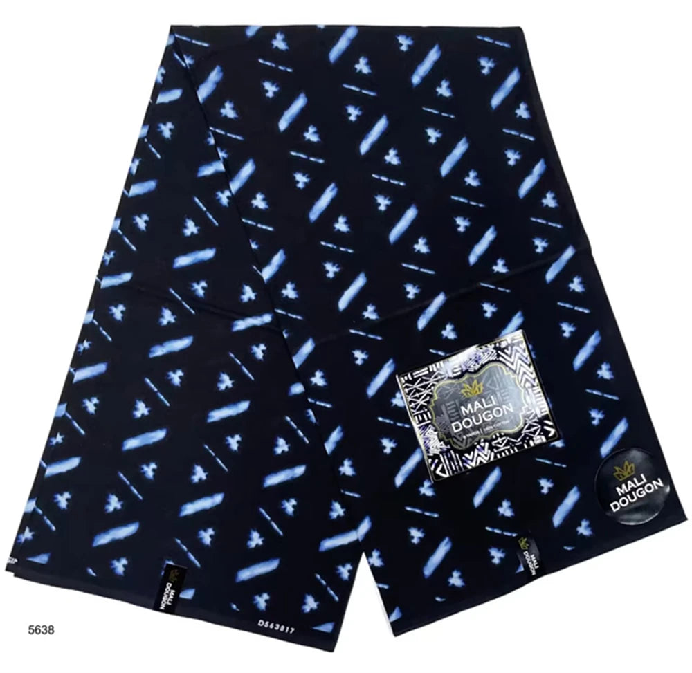 Indigo Batik Ankara Wax Print Fabric Collection – Diamond, Wave, Stripe, Leaf & Paisley, 6 Yards