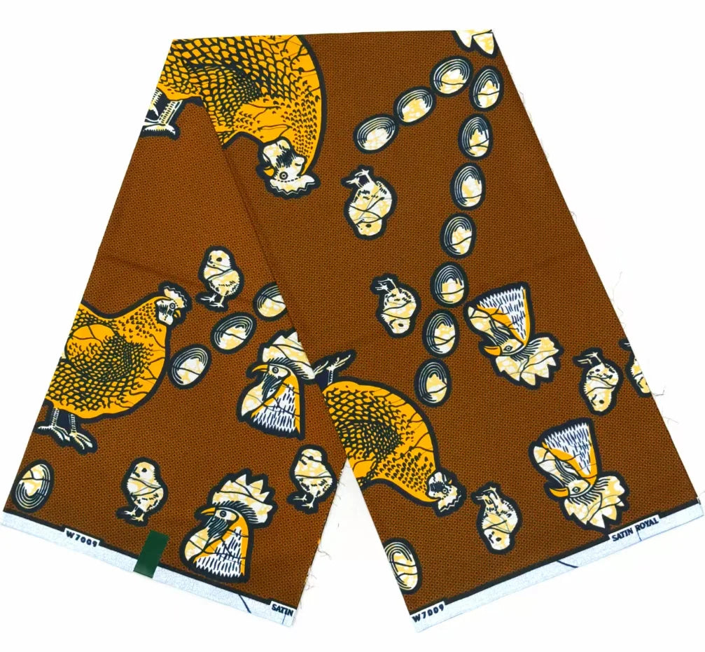 Hen & Chicks Ankara Jacquard Wax Print – Brown or Lilac, 100% Cotton, 6 Yards