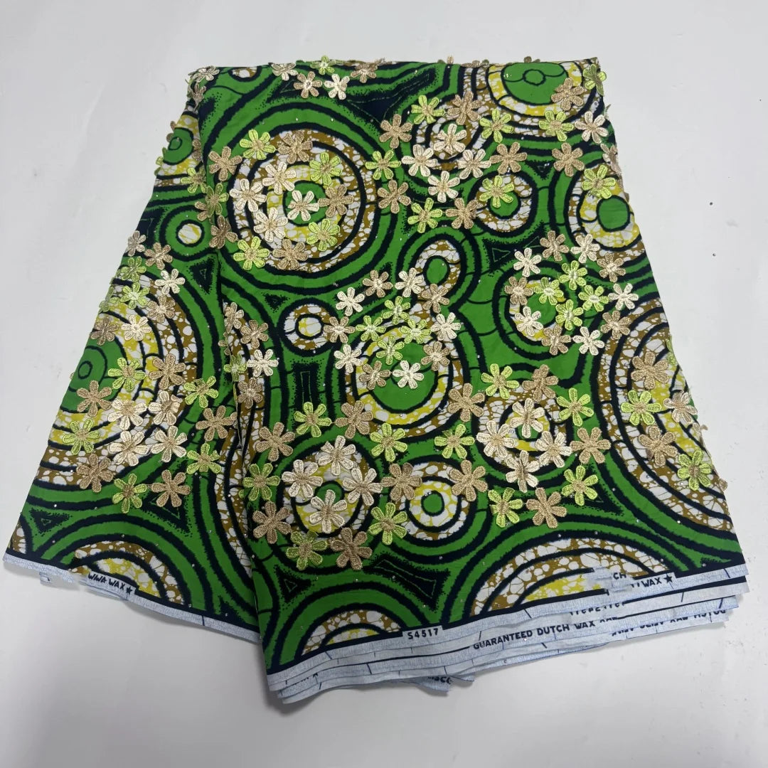 Emerald Medallion Stone Guipure Lace Wax – Embroidered, 6 Yards