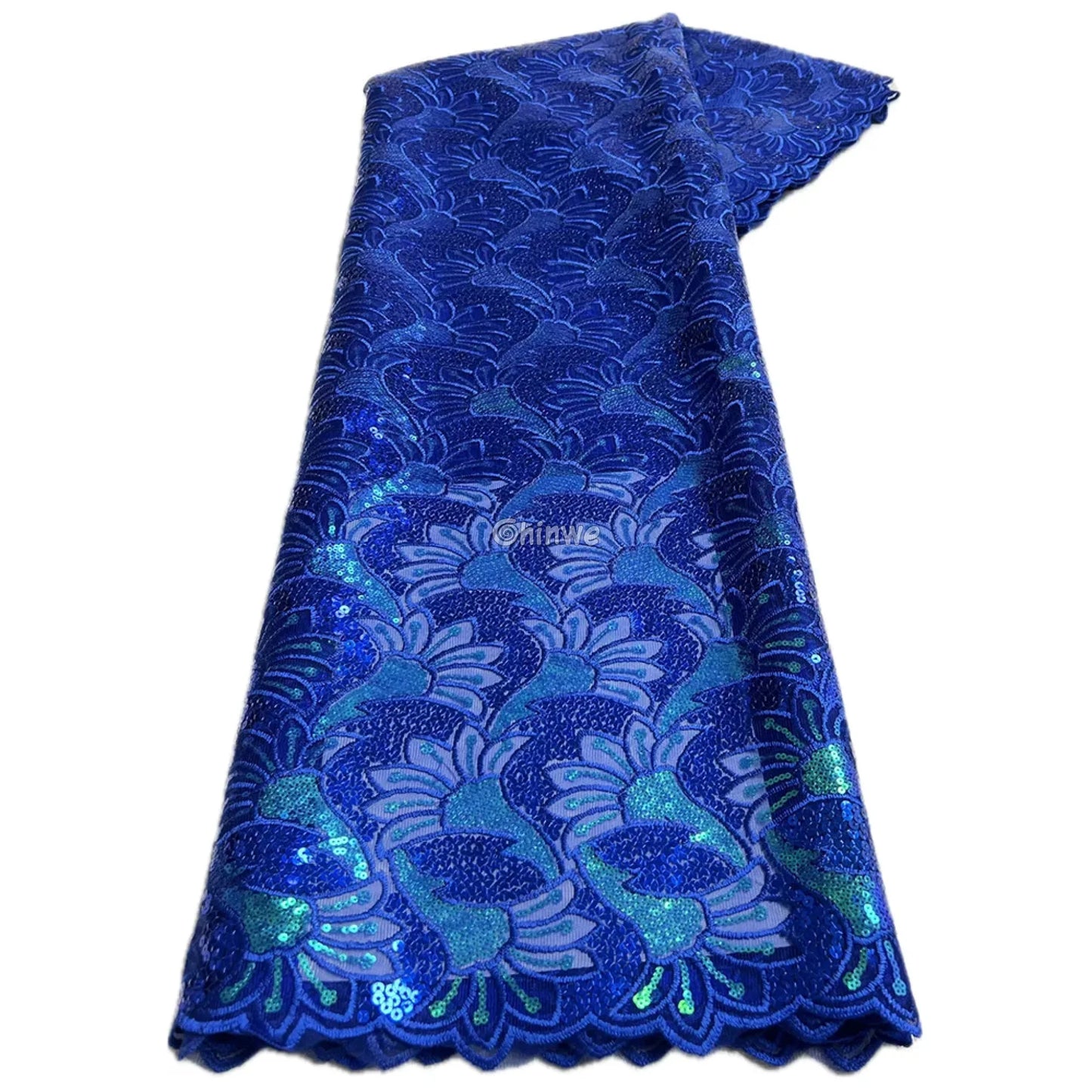 Plum Chartreuse Ivory Sapphire & Sand Floral Vine Sequin Lace Print Fabric Collection Royal Sapphire & Teal Petal