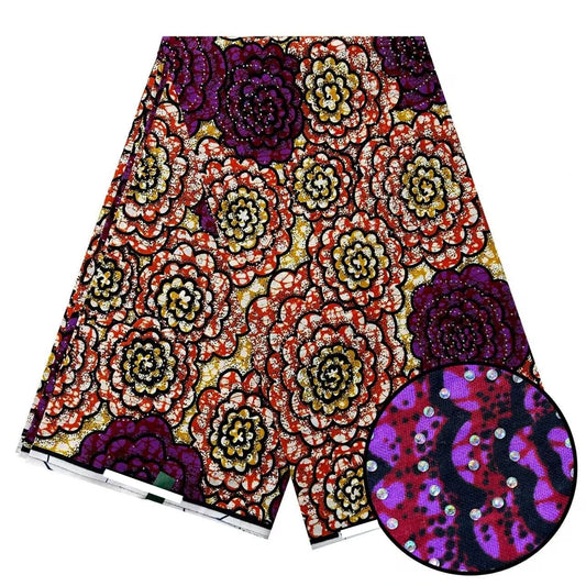 Coral & Plum Rose Stoned Wax Print – Real Wax with Stones, 6 Yards