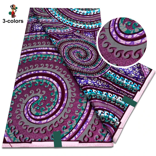 Purple Spiral Roundel Flash Gold Wax Print – Lilac & Plum, Grand Super Glitter, 6 Yards