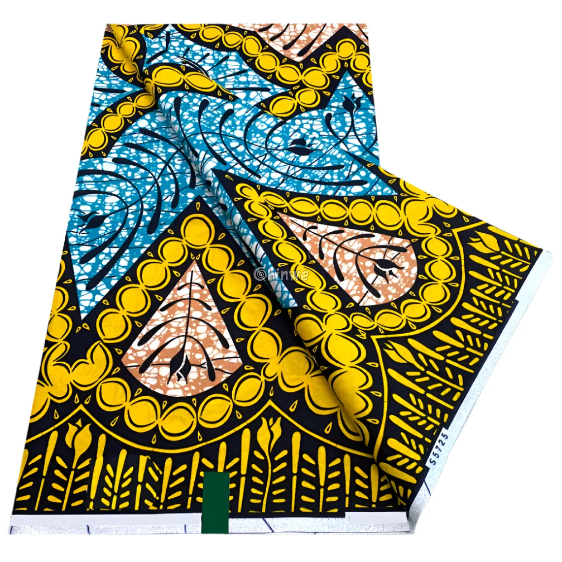 Golden Teardrop Medallion Print with Sky Blue Spirals and Coral Center Framed Botanical Border Golden Arch Motif with