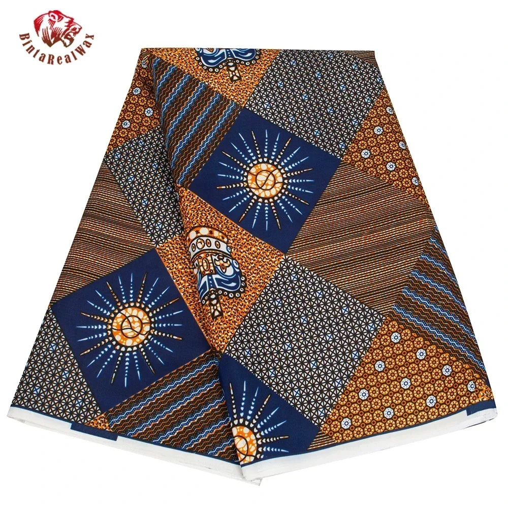 Bold Medallion Ankara Wax Print Fabric Collection – Black, Green, Plum, Tan & Amber, 6 Yards