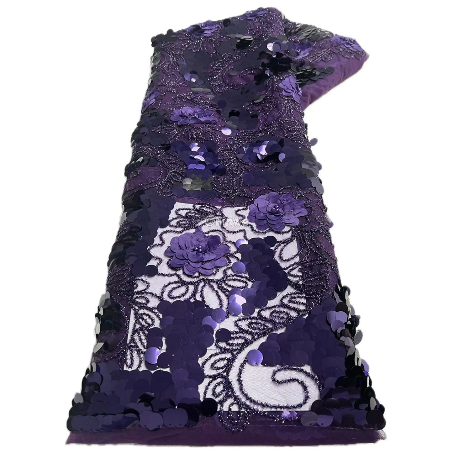 Vibrant Multi-Tone & Metallic Petal Floral Applique Sequin Lace Fabric Royal Purple Bloom Sequin Lace / 5 Yards / 120cm