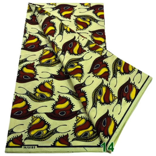 Cream and Brown Leaf Pod Ankara wax print fabric, 6 yards