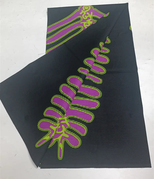Pink Fern on Black Ankara Real Wax Print – Boho Single Motif, 100% Cotton, 6 Yards