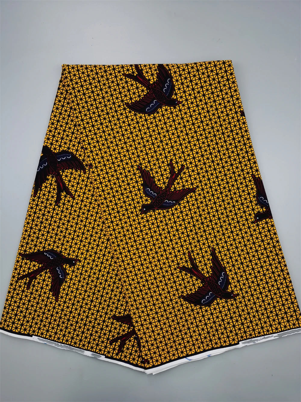Black Swallows on Gold Ankara Real Wax Print – Classic Minimal, 100% Cotton, 6 Yards