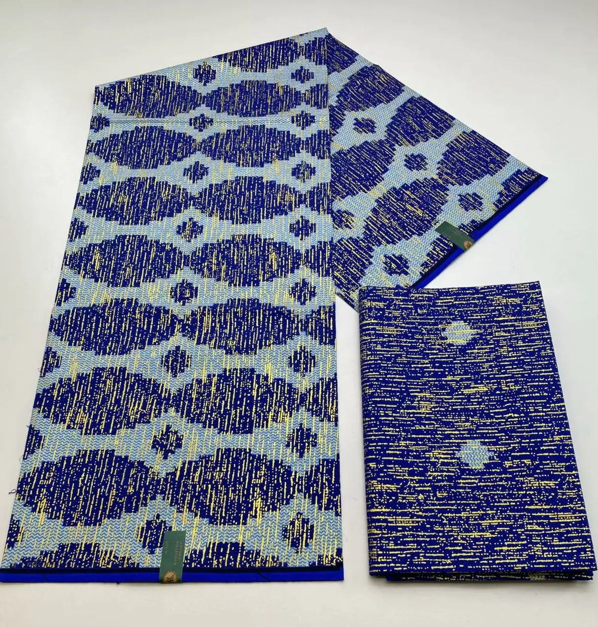 Cobalt and Pale Blue Geometric Kente-Style Print Fabric, 6 Yards