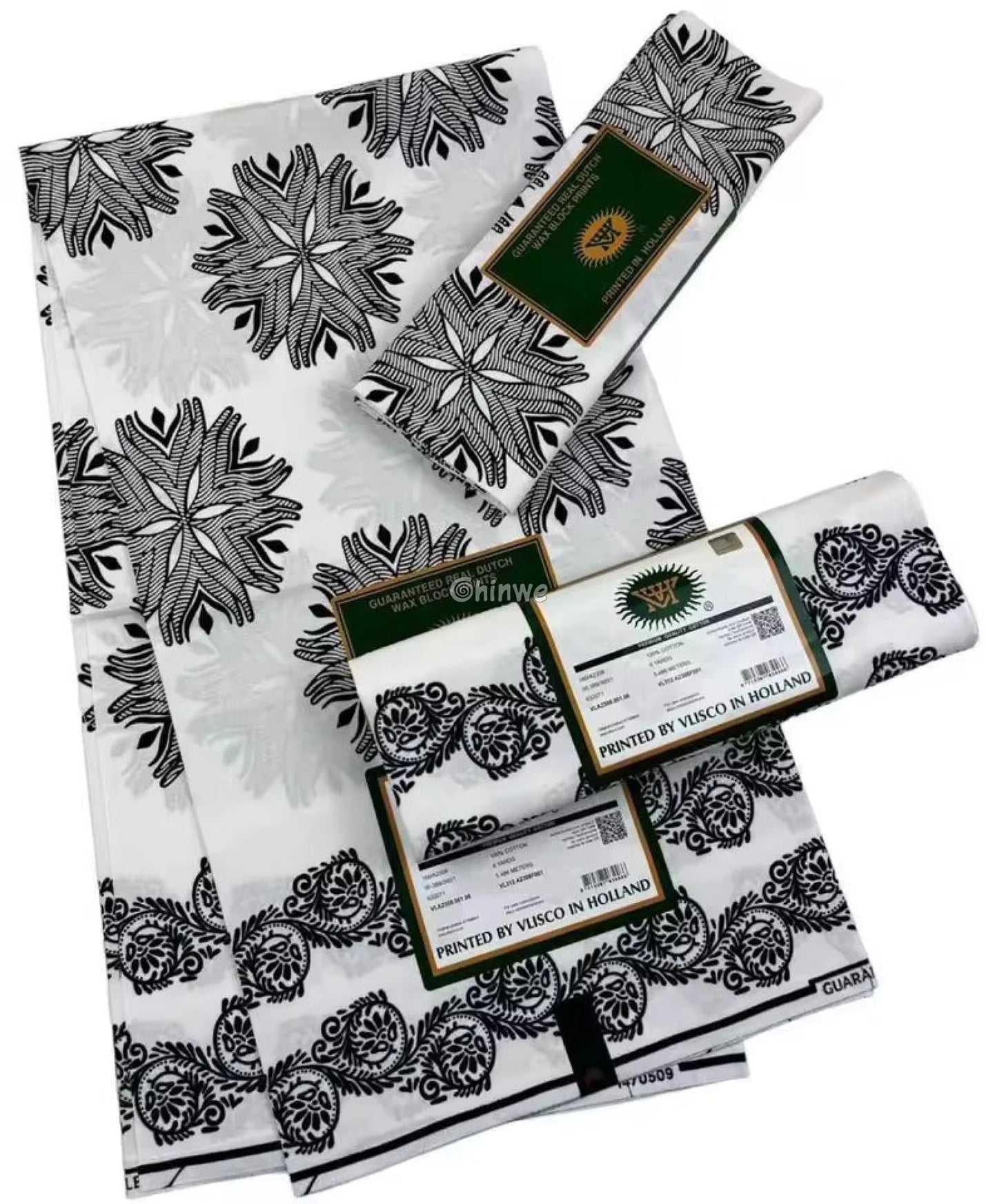 Elegant Monochrome Bloom Fabric – Black Floral Pattern on White Ankara Wax Print 6 Yards African Wax Print Fabric