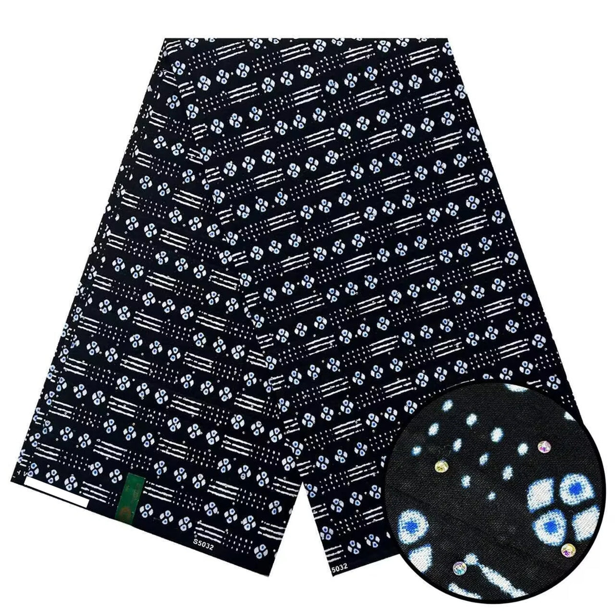 Black and White Stoned Wax Print – 8 Monochrome Designs, Real Wax with Stones, 6 Yards
