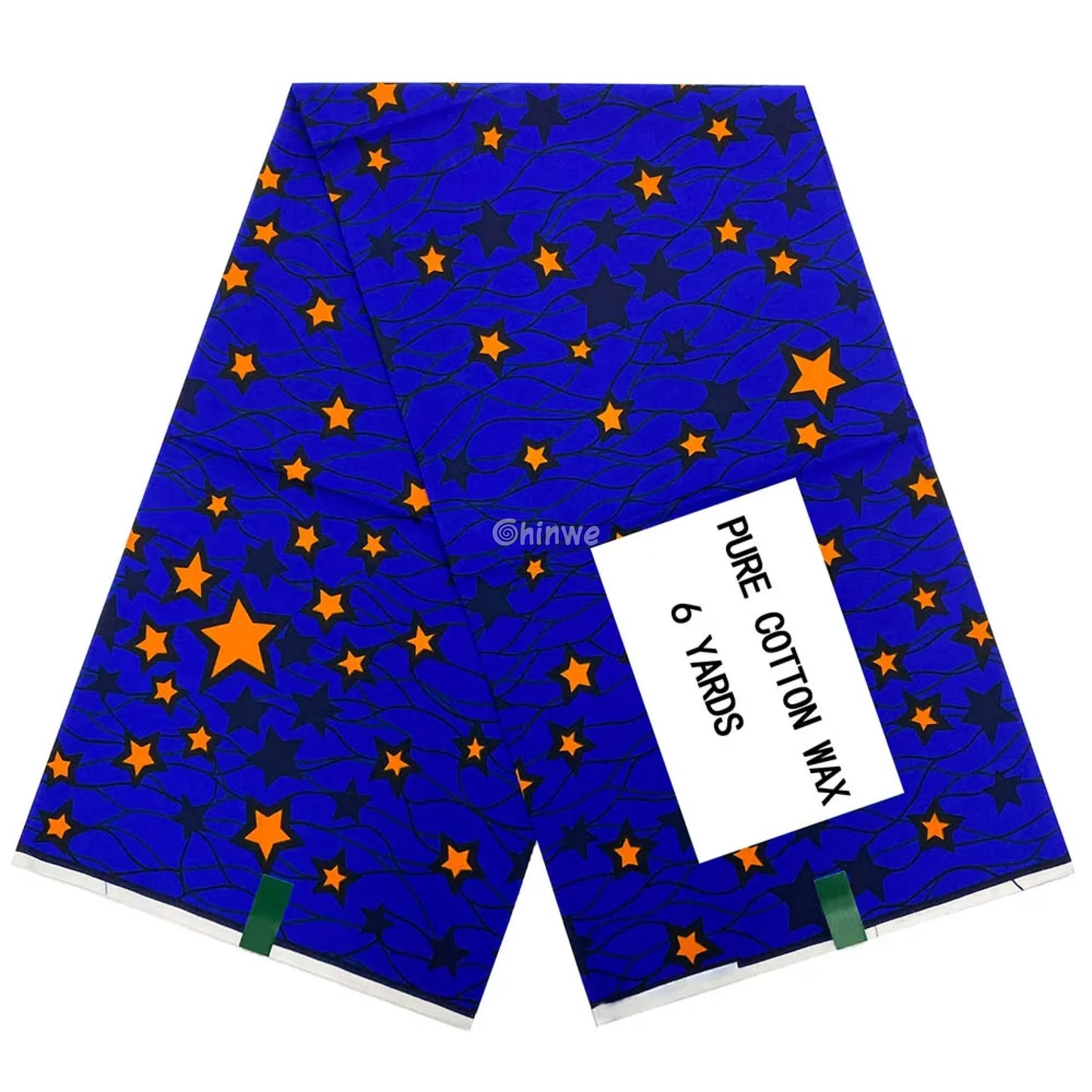 Midnight Blue Starburst Fabric – Orange and Navy Star Pattern Wax Print 6 Yards African Wax Print Fabric