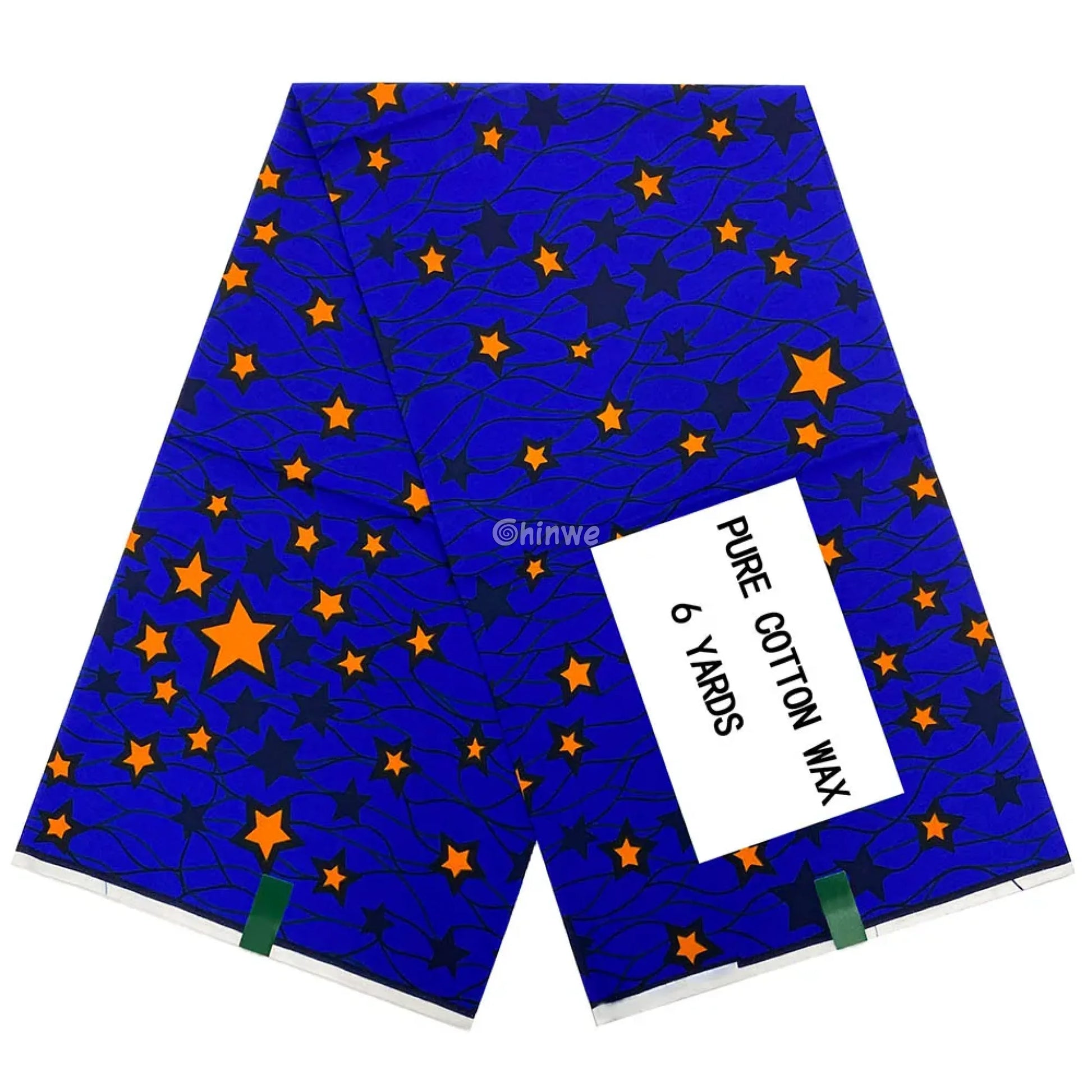 Midnight Blue Starburst Fabric – Orange and Navy Star Pattern Wax Print 6 Yards African Wax Print Fabric