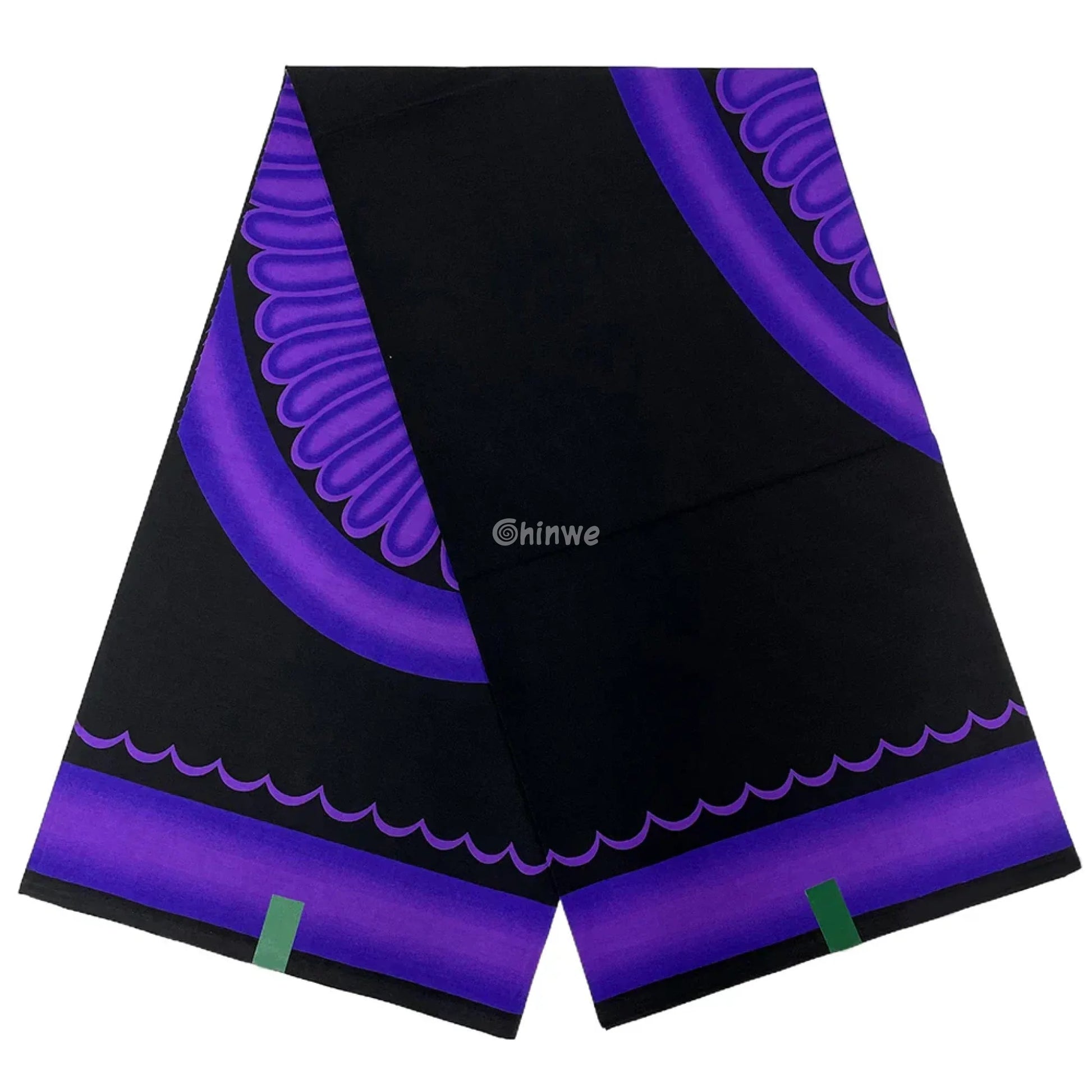 Royal Waves Fabric – Deep Purple Accents on Black Wax Print 6 Yards African Wax Print Fabric