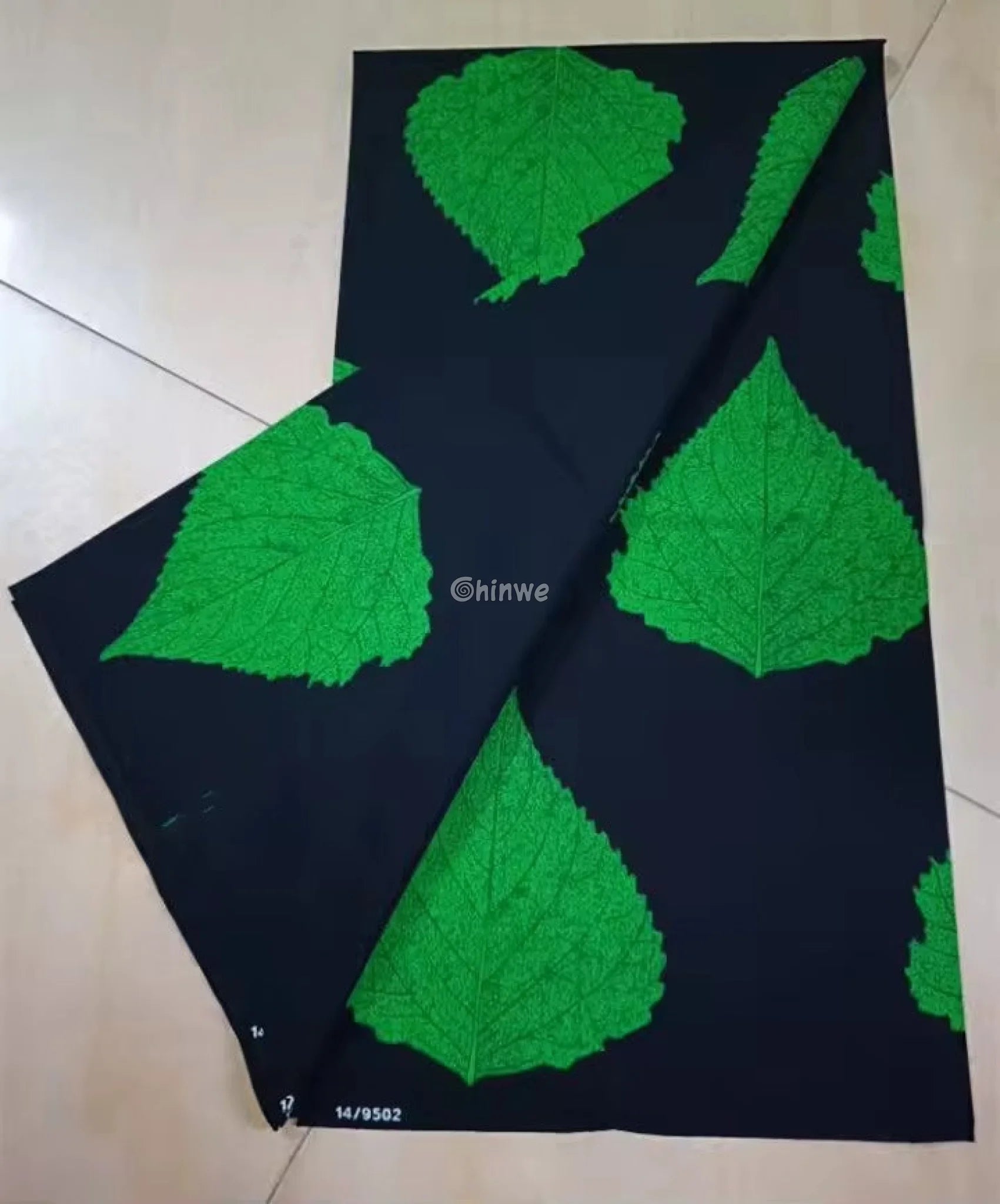 Green Leaf Elegance Fabric – Vibrant Nature-Inspired Print on Black Wax Fabric 6 Yards African Wax Print Fabric
