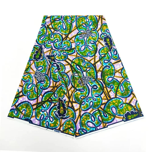 Interlocking Loop & Stem Motif Ankara Wax Print on Lavender Crackle Base with Emerald Accents Emerald Tangle / 6 Yards