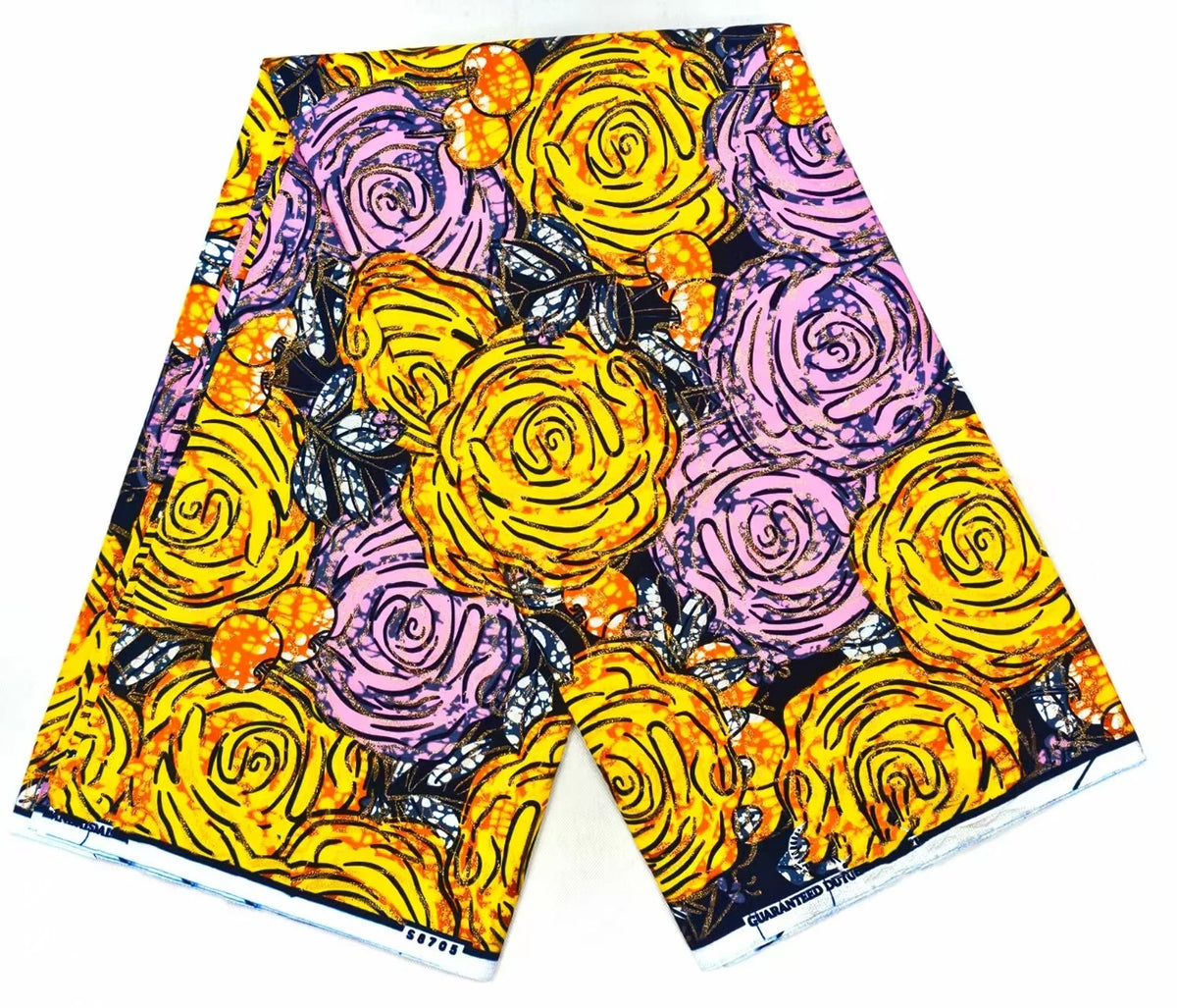 Gold & Lilac Rose Elizabeth Wax Print – Premium Real Wax, 100% Cotton, 6 Yards