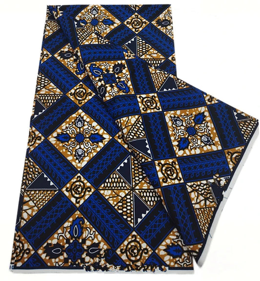 Navy and Gold Diamond Tile Ankara wax print fabric, 6 yards