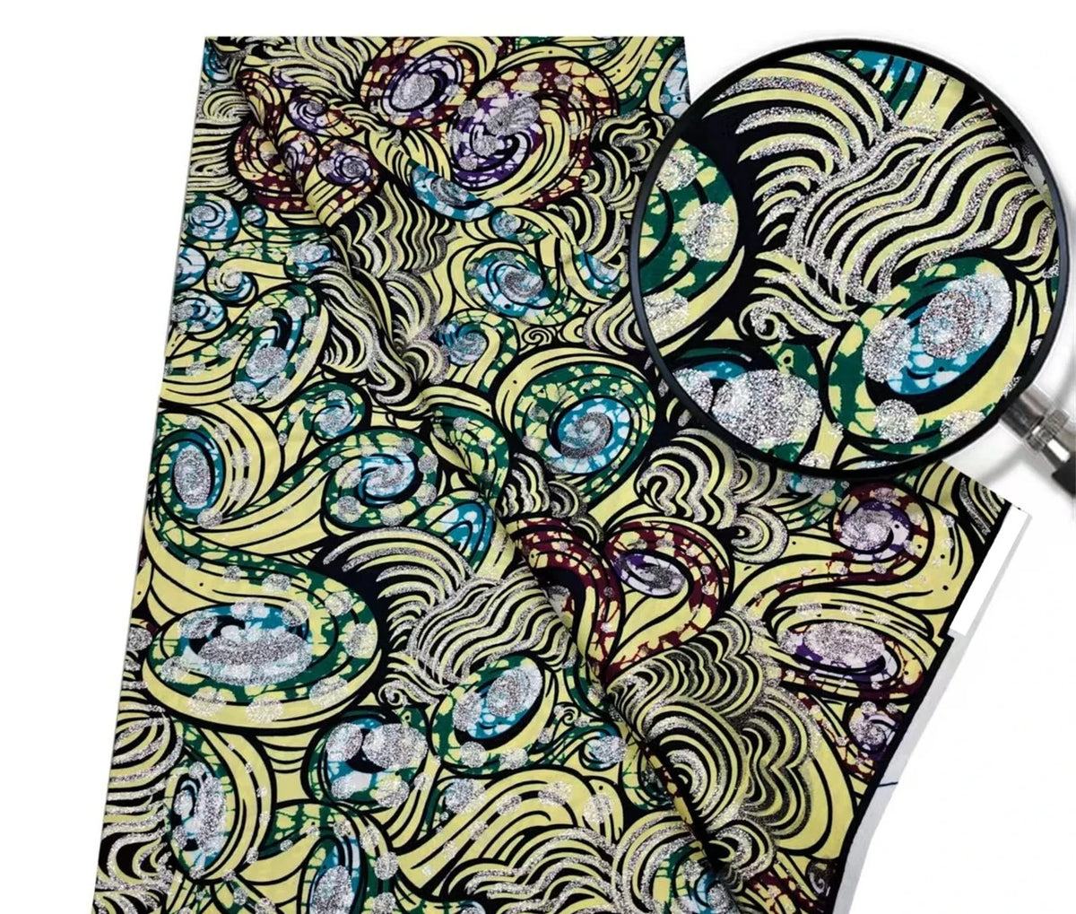 Gold Shimmer Jewel-Tone Batik Wax Print Fabric Collection, 6 Yards