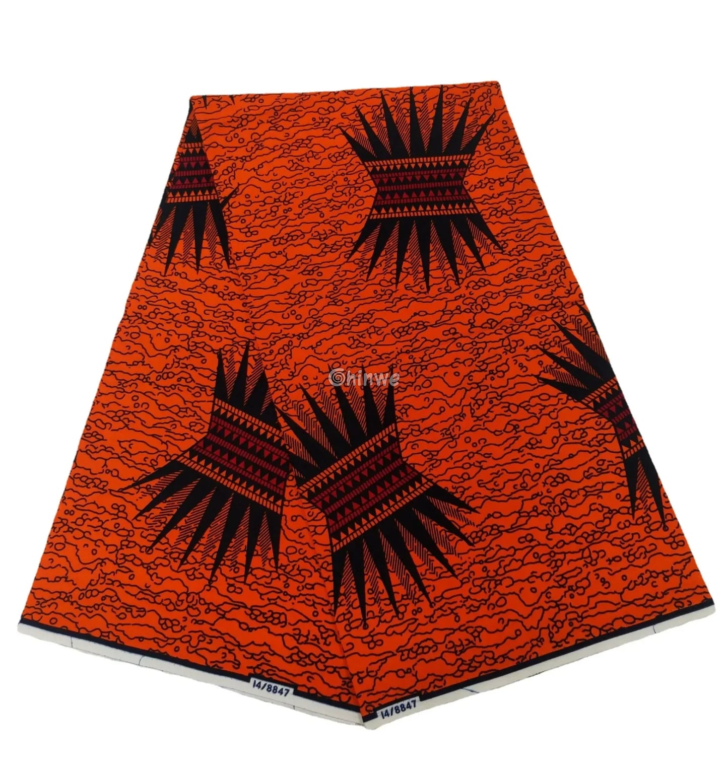Starburst Medallion Motif Ankara Wax Print on Vibrant Orange Crackle Base with Bold Contrast Ember Burst / 6 Yards