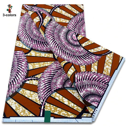 Blush and Rust Peacock Fan Ankara Real Wax Print – Cream Stripes, 100% Cotton, 6 Yards