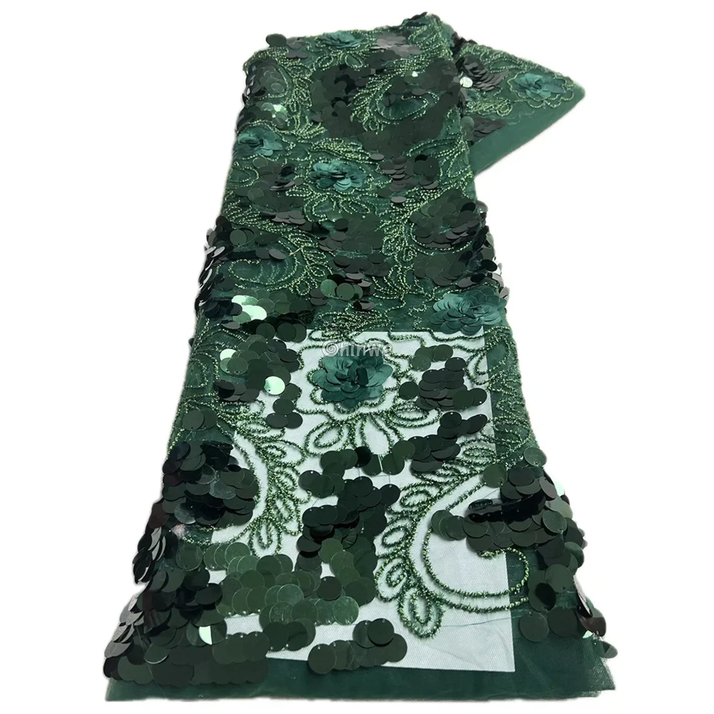 Vibrant Multi-Tone & Metallic Petal Floral Applique Sequin Lace Fabric Forest Green Vine Sequin Lace / 5 Yards / 120cm