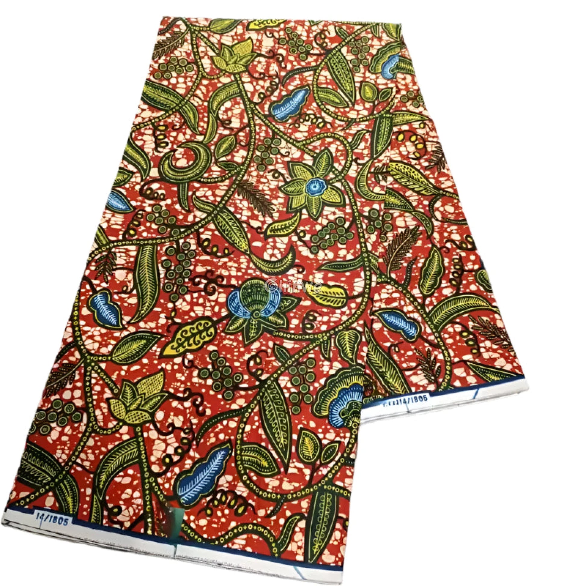 Rich Botanical Bloom Fabric – Earthy Red Ankara Wax Print with Intricate Floral and Leaf Motifs 6 Yards African Wax