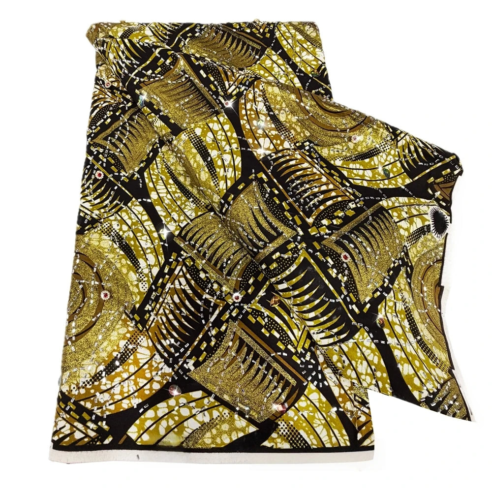 Gold Lattice Stoned Wax Print – Heavyweight Poplin with Stones, 6 Yards