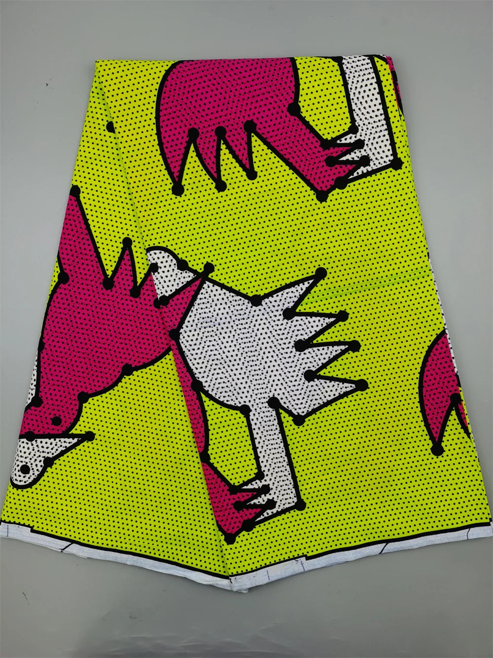 Big Hens on Lime Ankara Real Wax Print – Pink & White, Bold Single Motif, 100% Cotton, 6 Yards