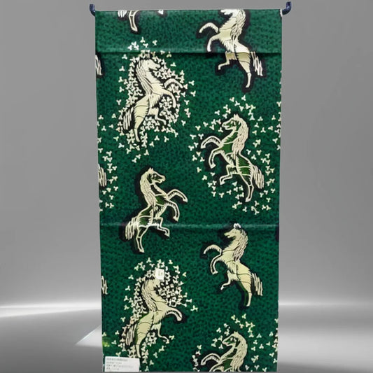Cream Horses on Green Ankara Jacquard Wax Print – 100% Cotton, 6 Yards