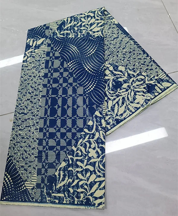 Indigo Patchwork Two-Tone Ankara Real Wax Print – Navy & Cream Panels, 100% Cotton, 6 Yards