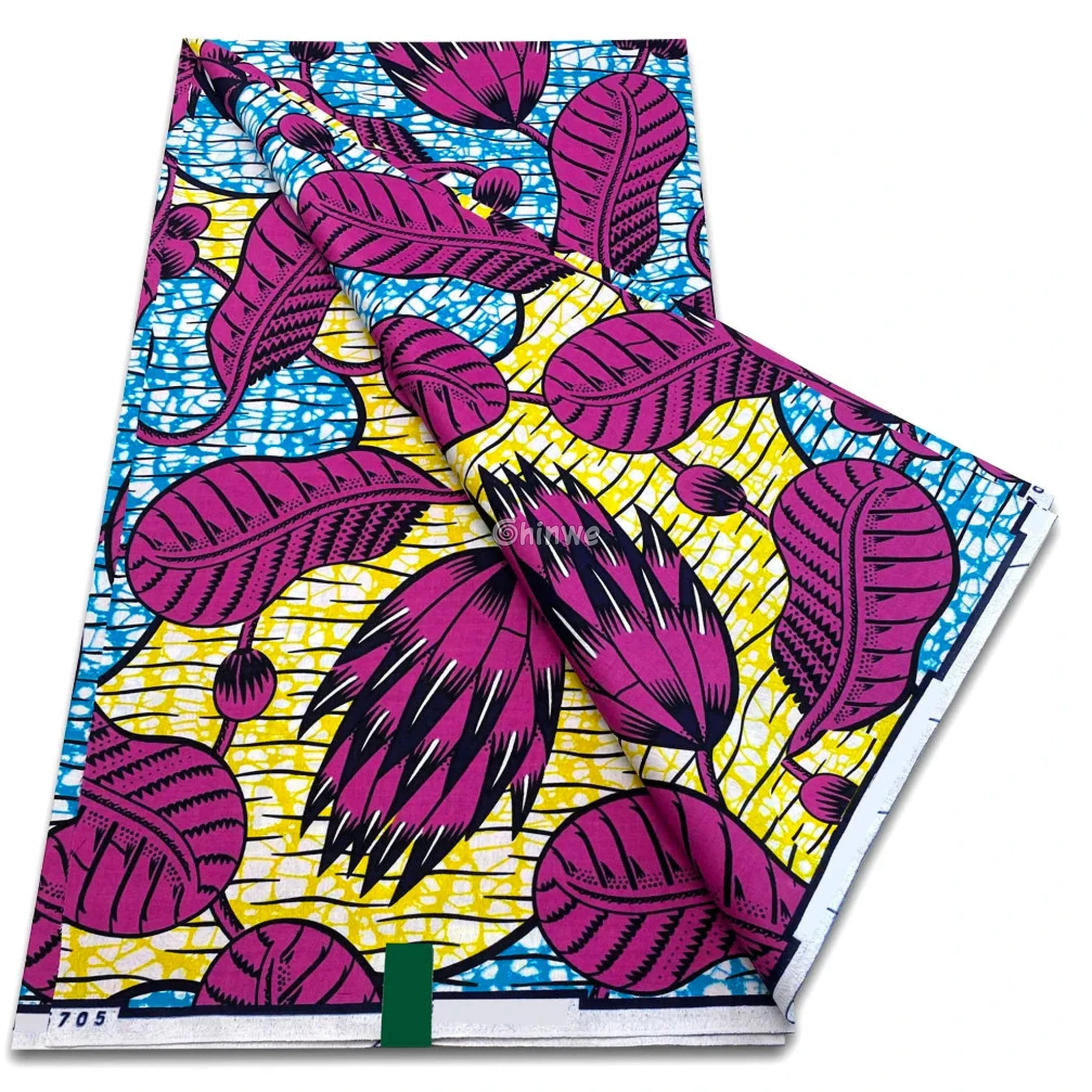 Magenta Leaf Pod Motif with Yellow Lattice Ground and Sky Blue Gridlines in Bold Repeat Layout Magenta Leaf Pods on