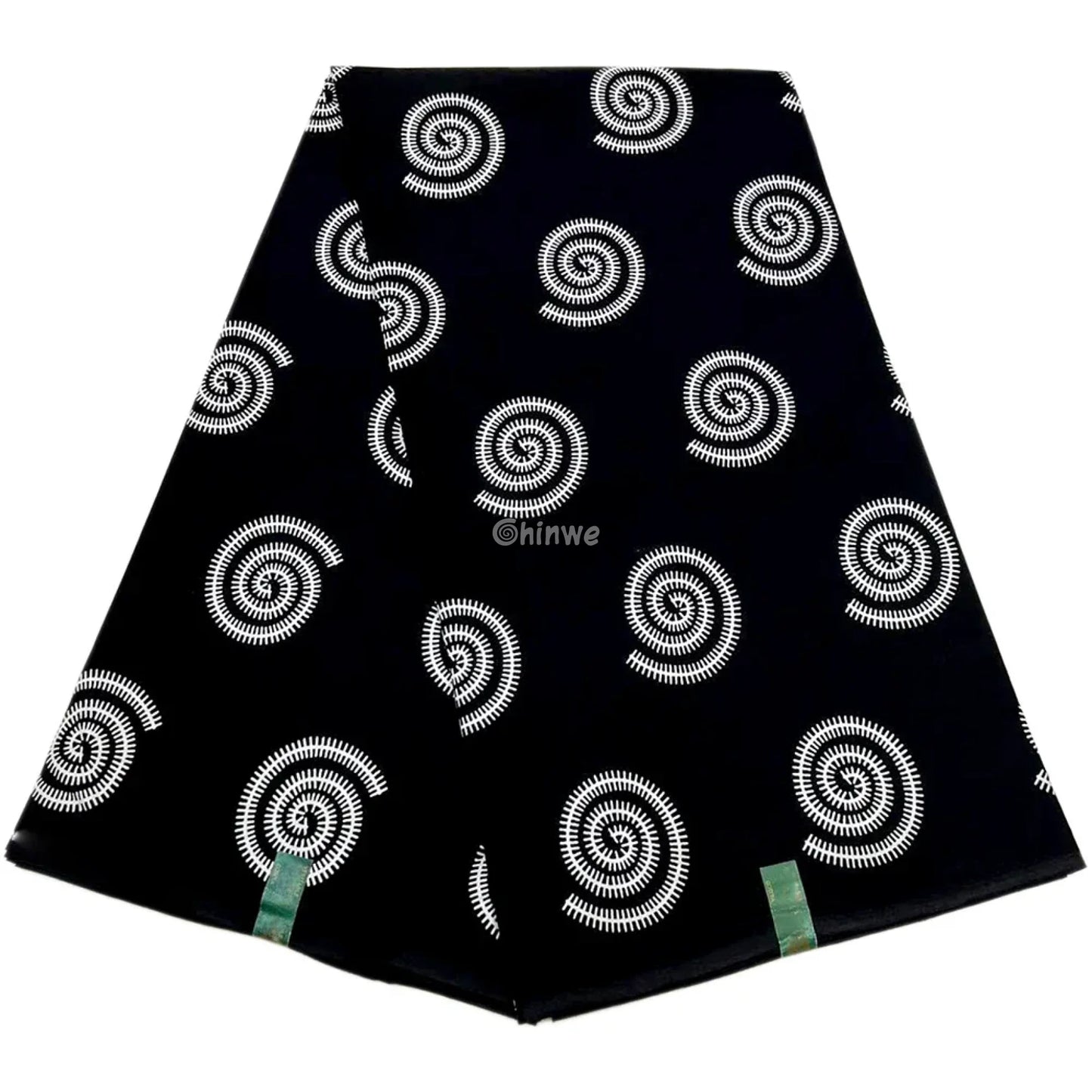 Monochrome Spiral Fabric – White Swirl Pattern on Black Wax Print Fabric 6 Yards African Wax Print Fabric
