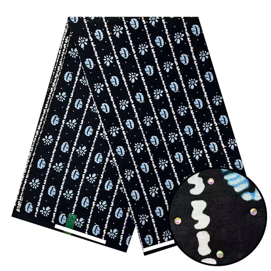 Black and White Stoned Wax Print – 8 Monochrome Designs, Real Wax with Stones, 6 Yards