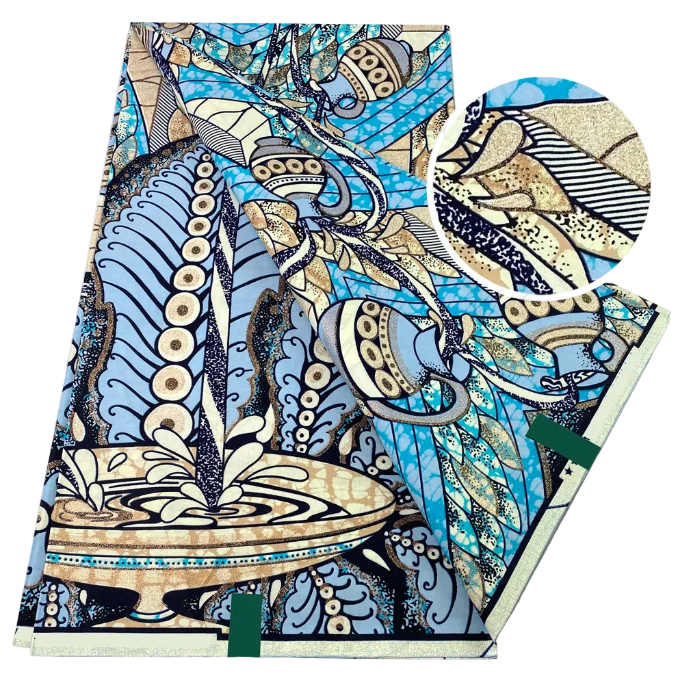 Urn Garden Flash Gold Wax Print – Teal, Sky Blue or Lime, Grand Super Glitter, 6 Yards