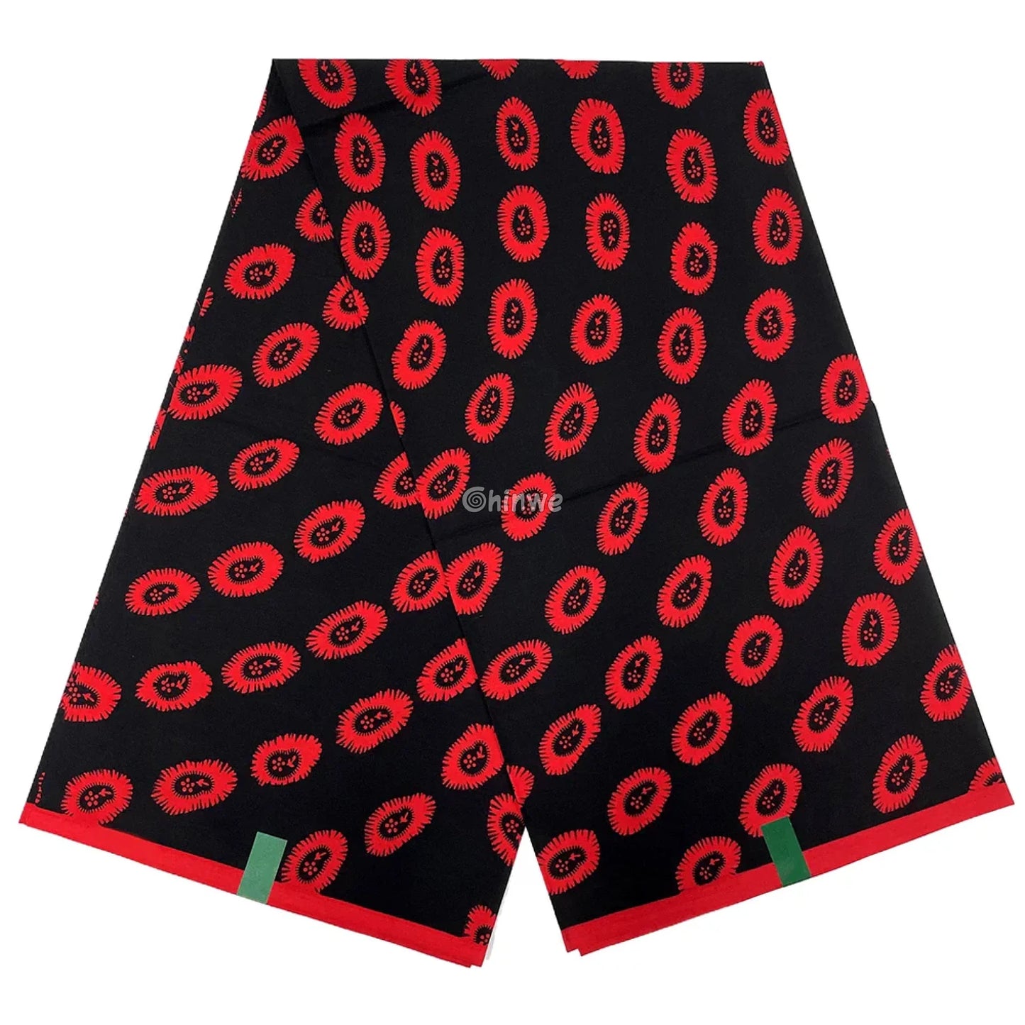 Classic Black and Red Ankara Fabric – Bold Circular Sunburst Pattern Wax Print 6 Yards African Wax Print Fabric