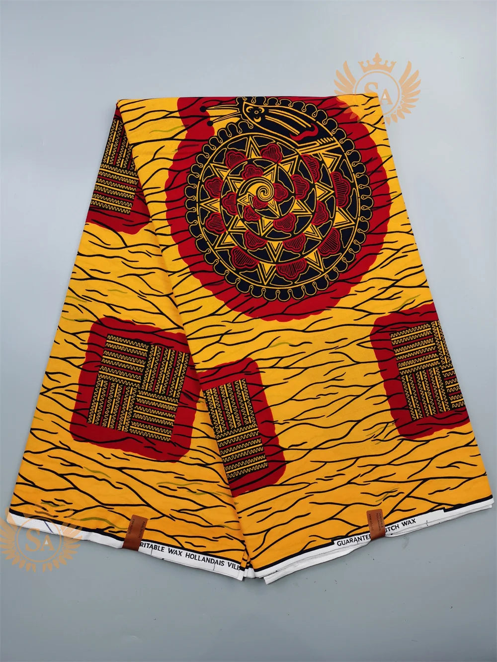 Woven Knot Ankara Wax Print Fabric Collection II – Green, Orange & Red, 6 Yards