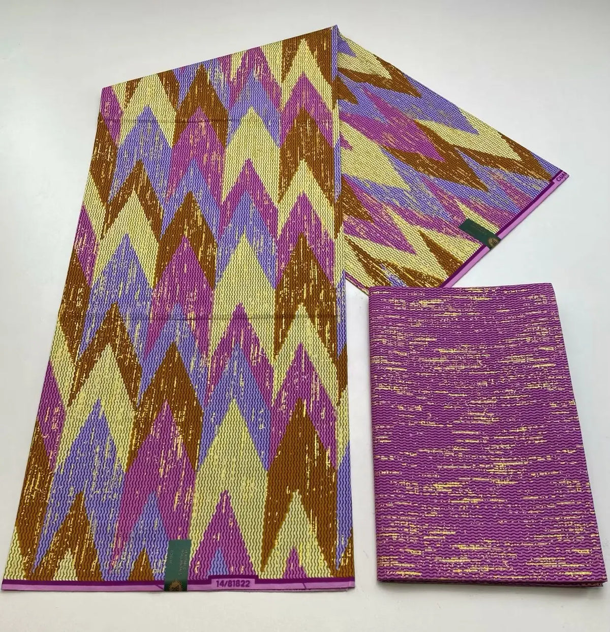 Lilac, Pink and Mustard Chevron Kente-Style Print Fabric, 6 Yards