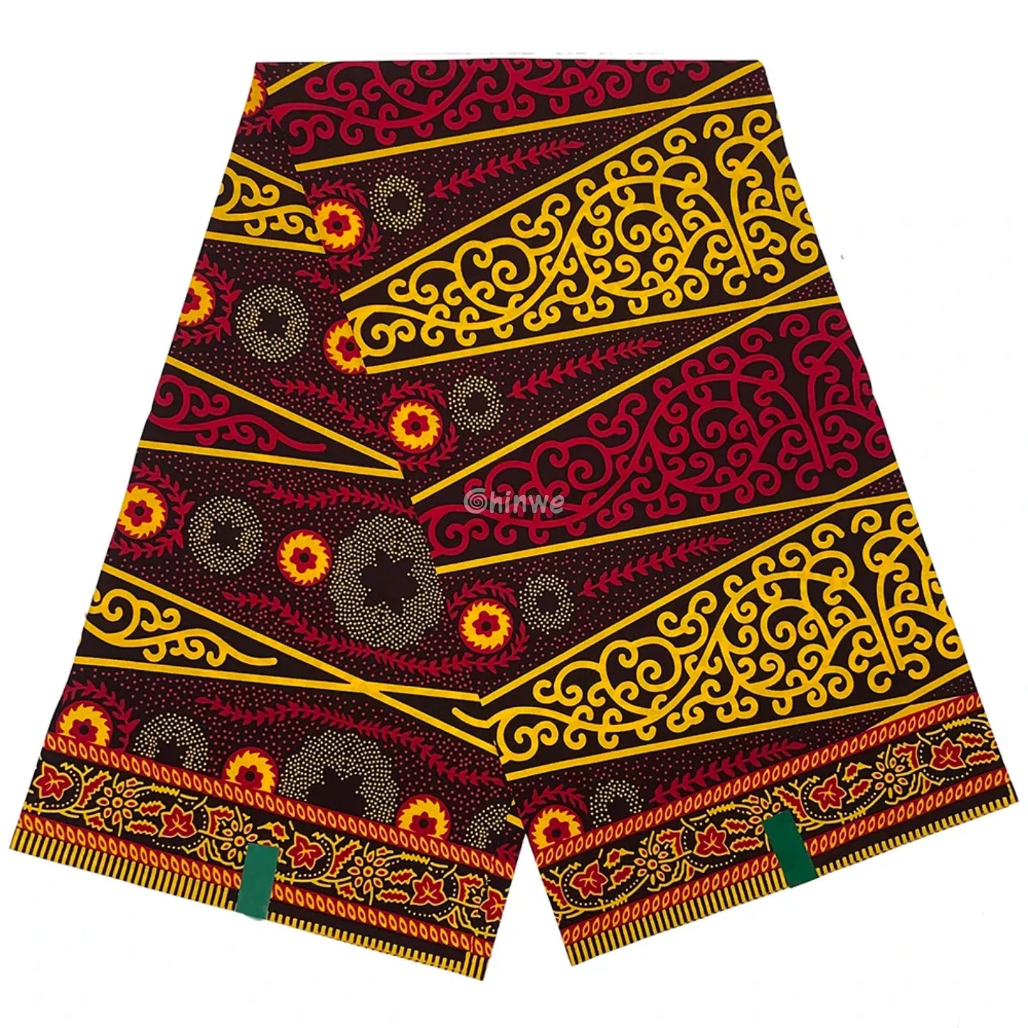 Majestic Swirl and Starburst Fabric – Yellow and Red Patterned Ankara Wax Print 6 Yards African Wax Print Fabric