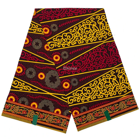 Majestic Swirl and Starburst Fabric – Yellow and Red Patterned Ankara Wax Print 6 Yards African Wax Print Fabric