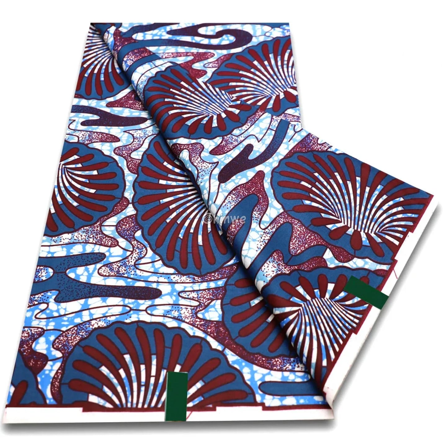 Rust Red Fan Palms and Blue Ripple Streams Over White Cracked Ground in Structured Repeating Layout Rust Fan with Blue