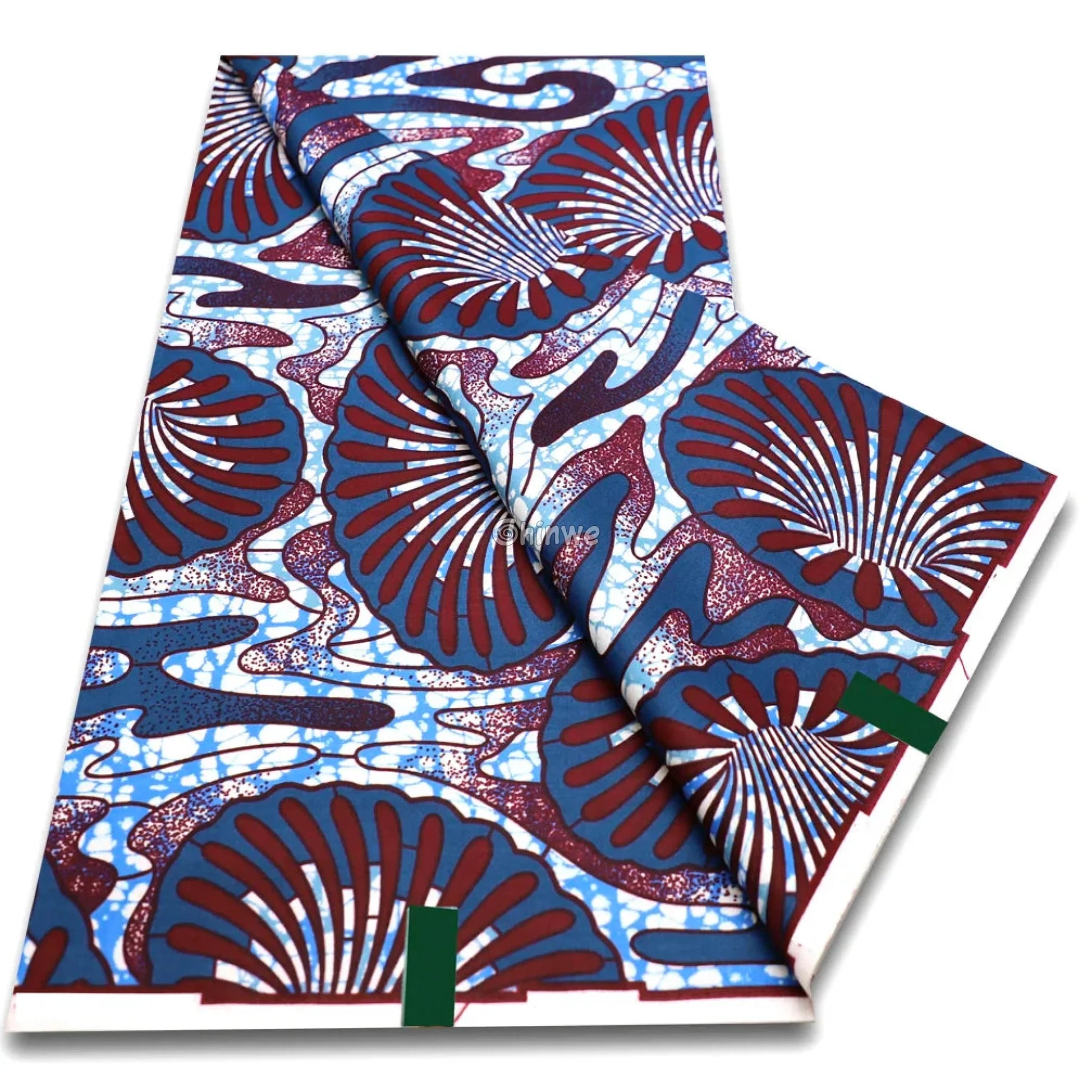 Rust Red Fan Palms and Blue Ripple Streams Over White Cracked Ground in Structured Repeating Layout Rust Fan with Blue