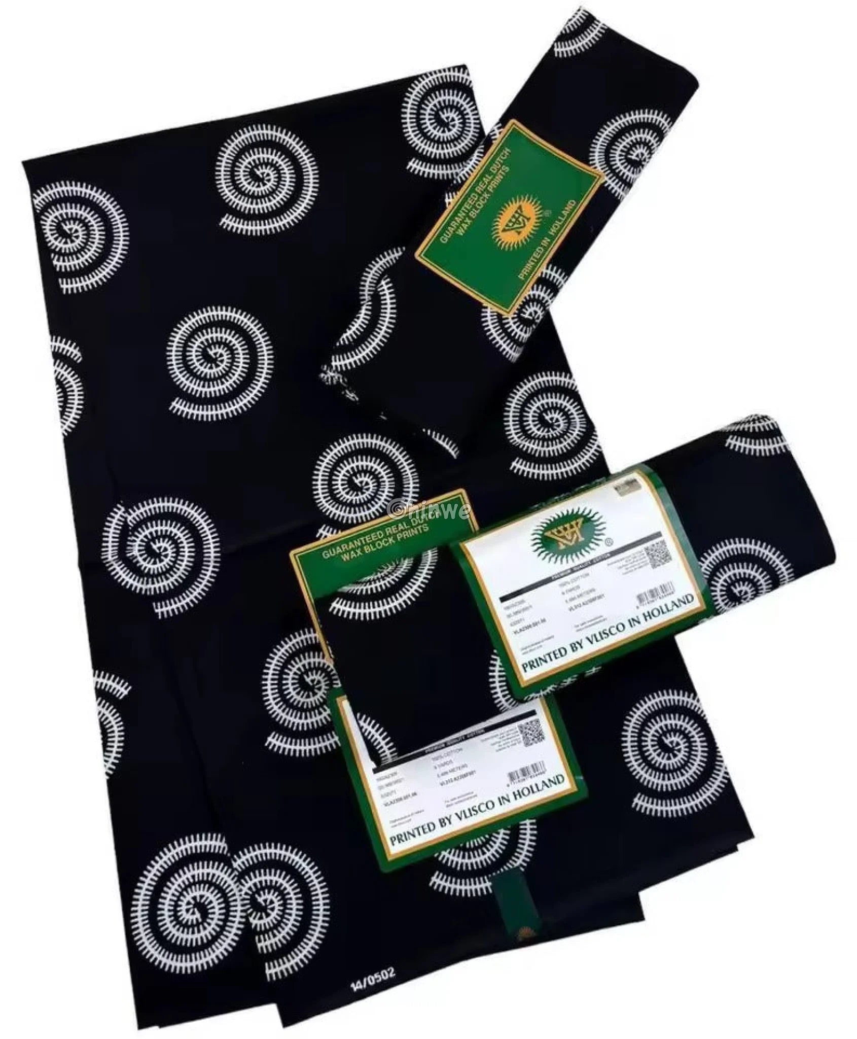 Monochrome Spiral Fabric – White Swirl Pattern on Black Wax Print Fabric 6 Yards African Wax Print Fabric