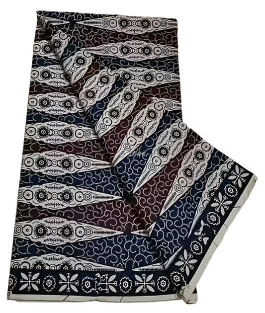 Ankara Fabric with Intricate Floral Stripes Swirl Patterns and Ornamental Border Design 6 Yards African Wax Print Fabric