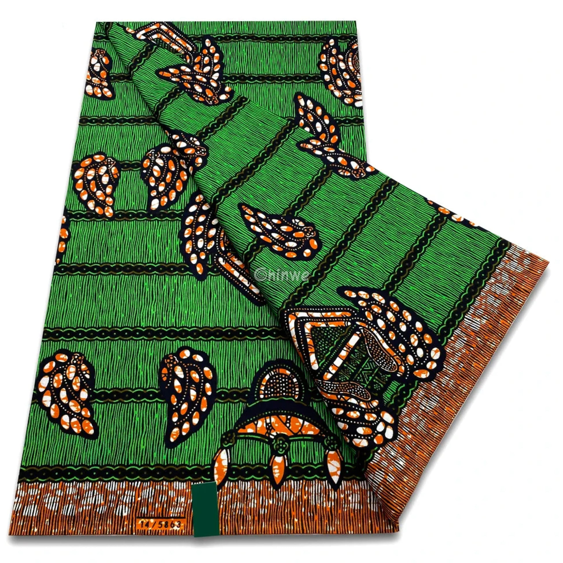 Emerald Green Print with Crown Motifs Beaded Chains & Ornamental Stripe Texture Emerald Chain & Crown / 6 yards African