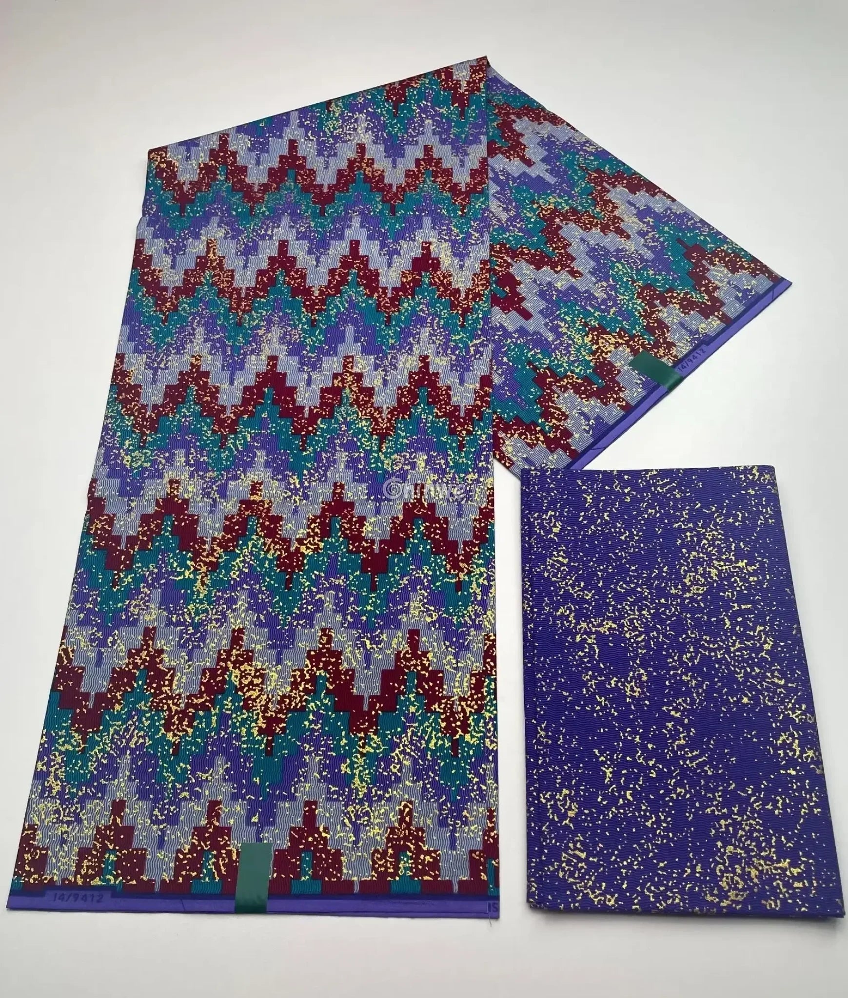 Royal Ember Peaks Kente Brocade Fabric in Burgundy Indigo and Gold Metallic Accents Royal Ember Peaks / 6yards African
