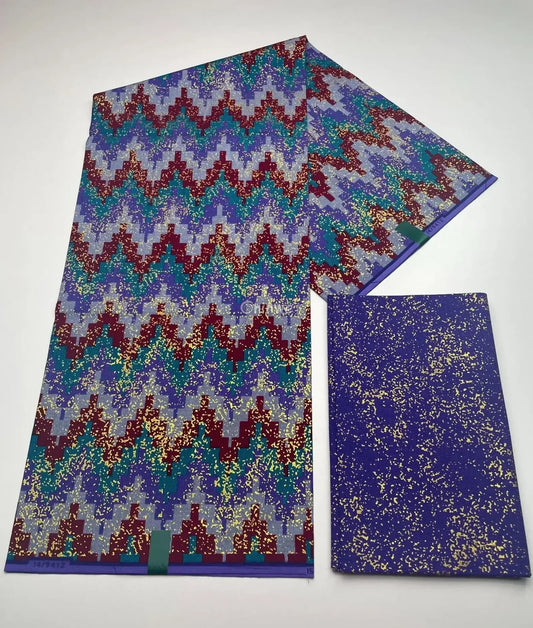 Royal Ember Peaks Kente Brocade Fabric in Burgundy Indigo and Gold Metallic Accents Royal Ember Peaks / 6yards African